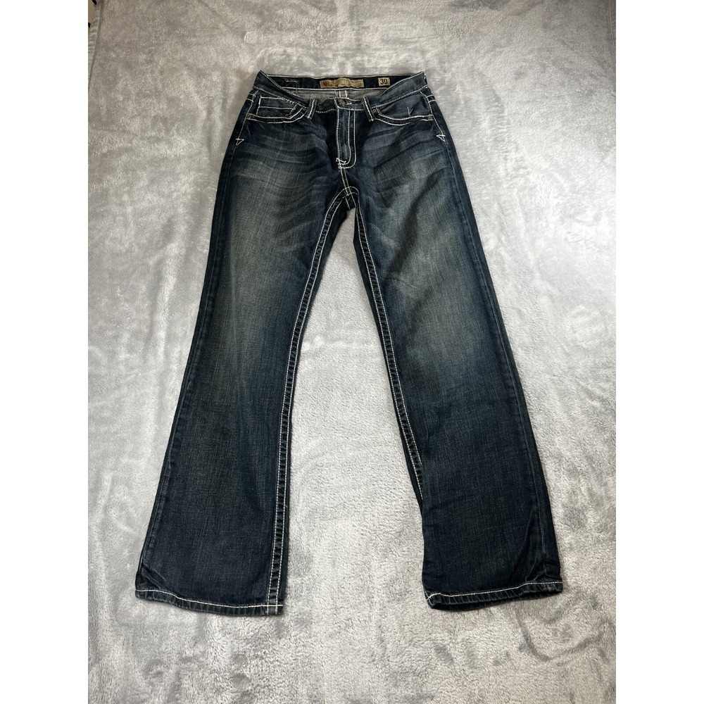 BKE Jeans Mens 34x30 Blue Tyler Straight Leg Fade Whisker Stretch Distressed